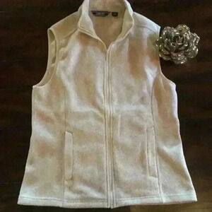 Lands End Women’s Cream Sleeveless Vest Zippered Pockets small‎